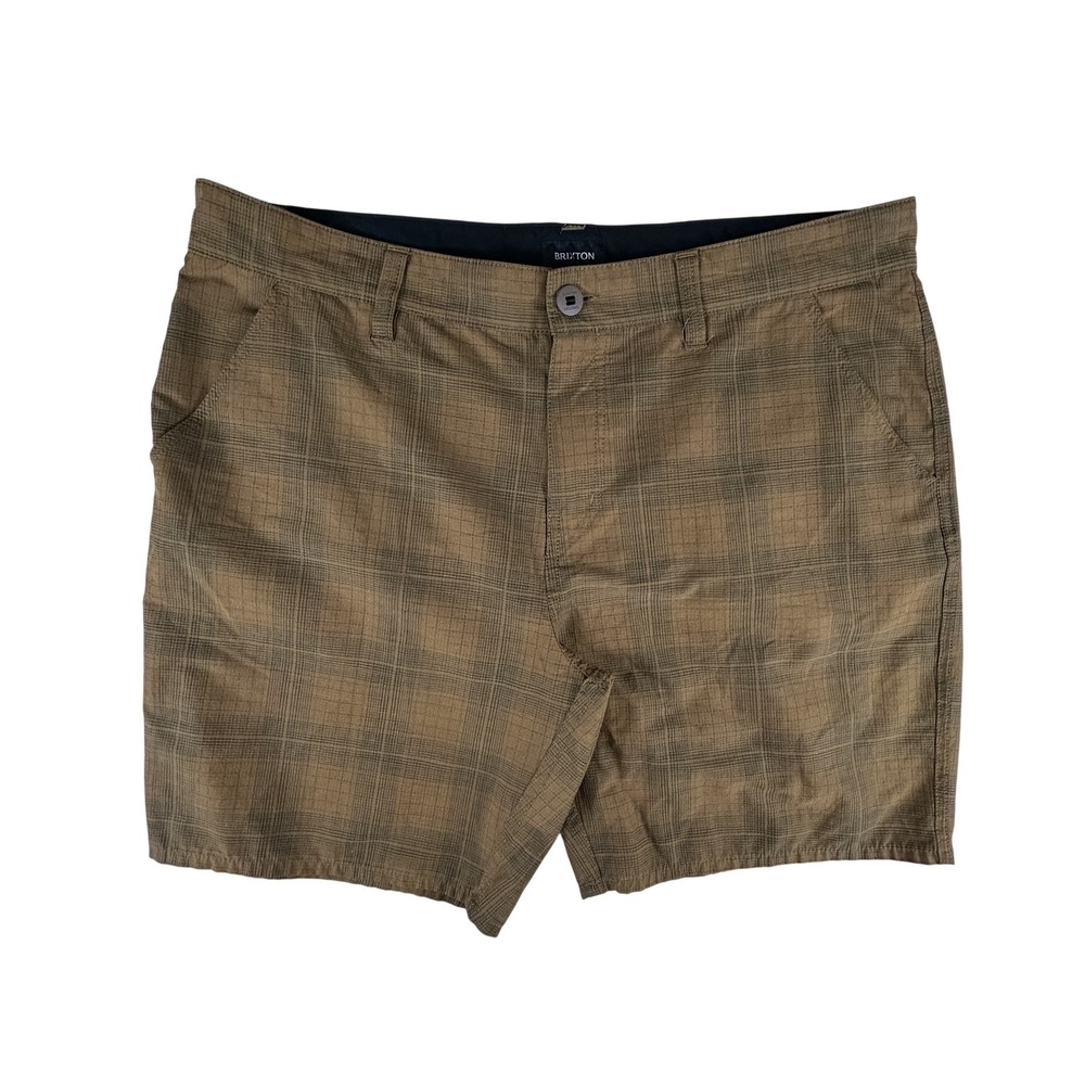 Brixton Shorts Mens 36 Brown Plaid Casual‎ Chino Flat Front Summer Lightweight